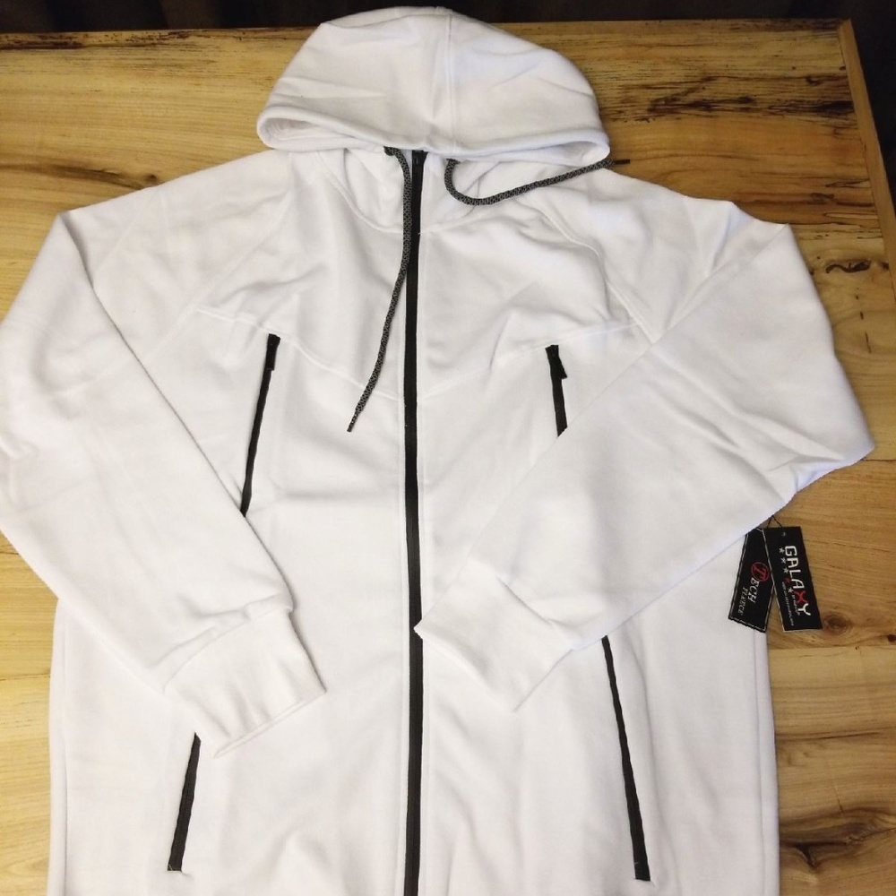 Fleece Hoodie, Full Zip Sweatshirt, White